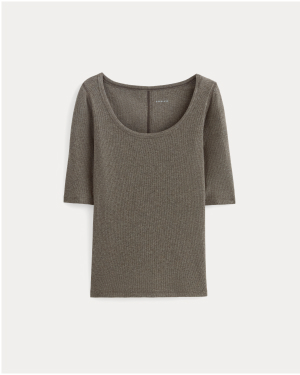 Image | The Luxe Rib Scoop-Neck Tee | Heathered Fatigue