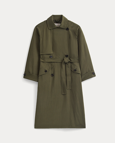 Image | Drapey Twill Trench | Olive Night