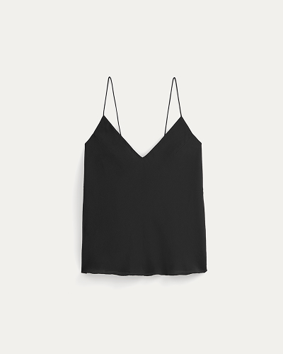 Image | The Tie Back Cami in Washable Silk | Black