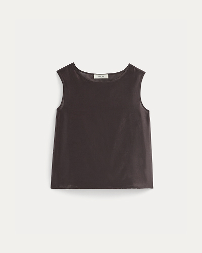 Image | Sleeveless Top in Cotton-Silk Organza | Dark Chocolate