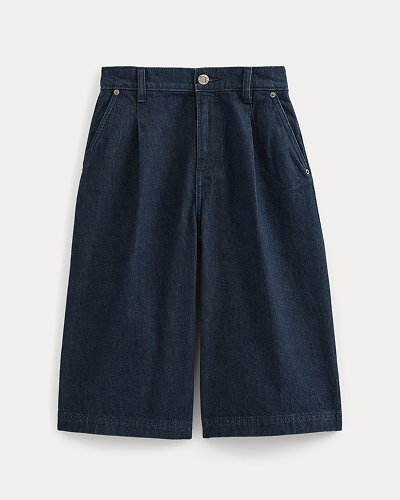 Image | High-Rise Pleated Culotte | Dark Rinse