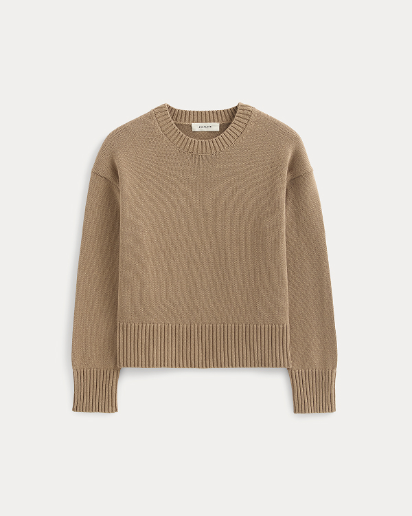 Image | The Boxy Sweater in Everyday Cotton | Dark Heathered Camel