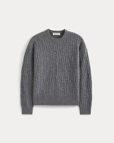 Image | Relaxed Cable-Knit Crew in Luxe Merino | Heathered Mid Grey