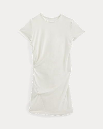 Image | Twisted Short-Sleeve Crew Dress | White