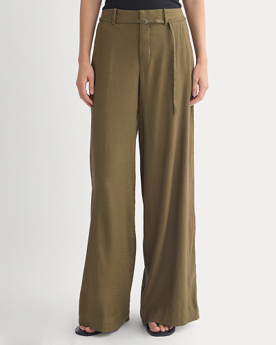 Image | Model | Wide-Leg Belted Pant in Stretch Linen | Beech