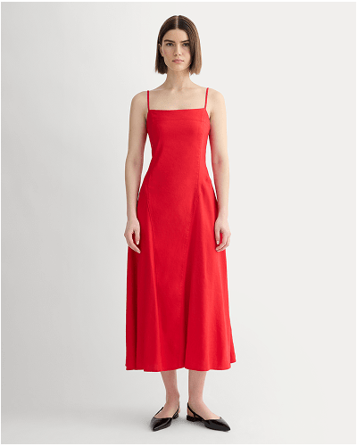 [Image]The Seamed Dress in Stretch Linen | Classic Red