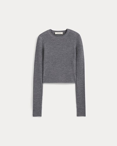Image | The Cropped Crew Top in Ultrafine Merino | Heather Mid Grey