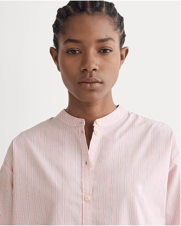 Image | The Relaxed Shirt Dress in Ultrasoft Cotton | Pink / White 