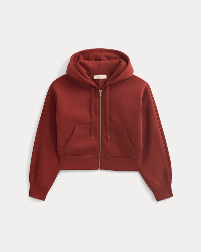 Image | Luxe Fleece Full-Zip Cropped Hoodie | Merlot