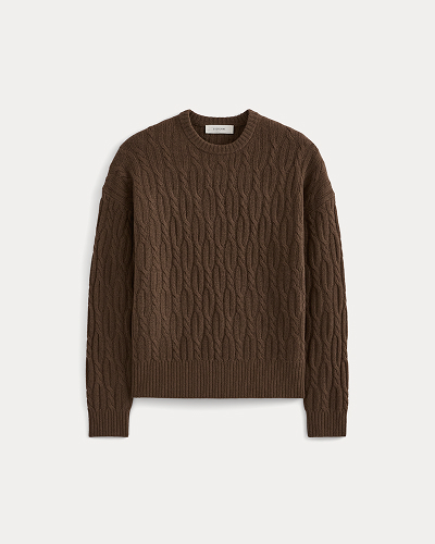 Image | Relaxed Cable-Knit Crew in Luxe Merino | Cocoa 