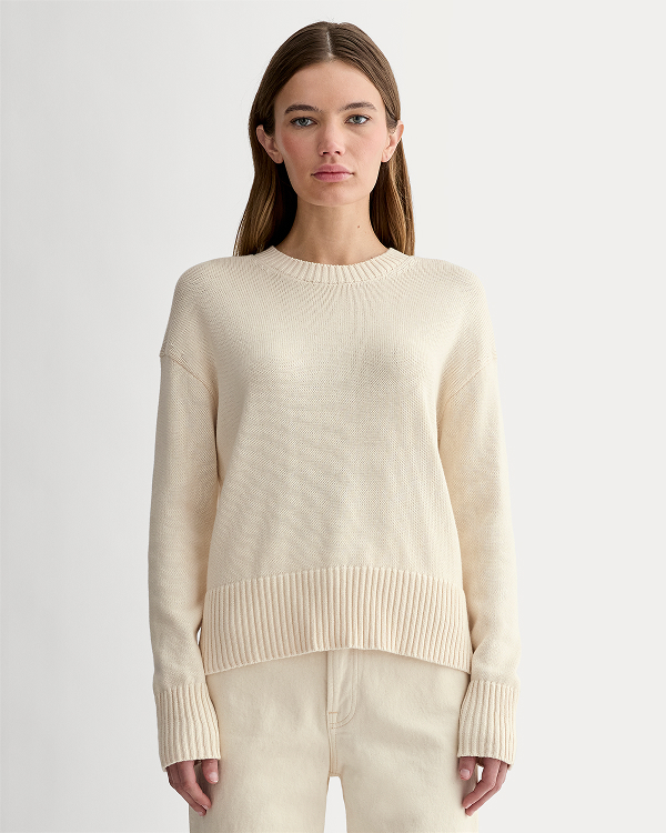 Image | Model in The Boxy Sweater in Everyday Cotton | Black