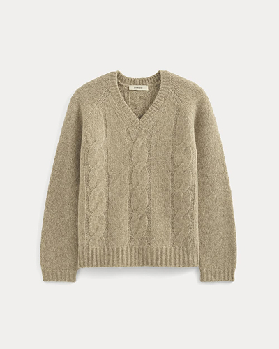 Image | Cloud Cable V-Neck Sweater | Heathered Oatmeal