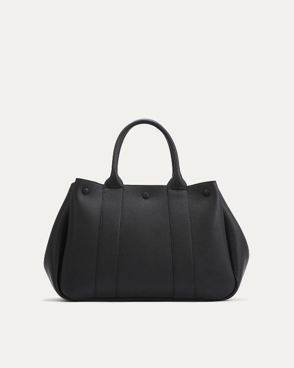 Image | Leather Boxy Tote | Black Pebble Leather