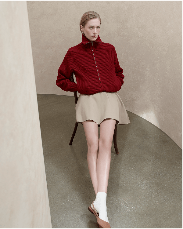 Image | The Full-Zip Sweater in Everyday Cotton | Merlot