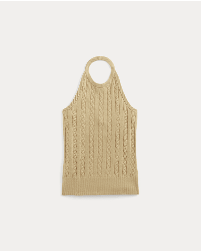 Image | The Cable Halter in Cotton Cashmere | Classic Khaki