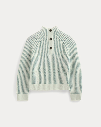 Image | Funnel-Neck Ribbed Henley Sweater | Forever Blue