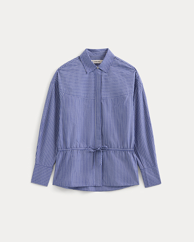 Image | Oversized Cinched Shirt in Ultrasoft Cotton | Mazarine Blue / Optic White