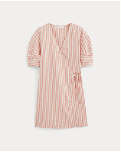 [Image]The Seersucker Mini Wrap Dress | Soft Orange / Bone