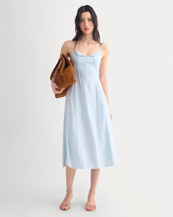 Image | Tie-Neck Dress in Stretch Linen | Skywriting