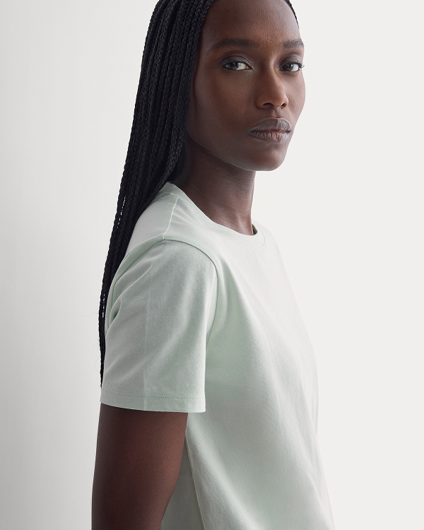 Image | Model wearing The Box-Cut Tee in Essential Cotton | | Lily Green