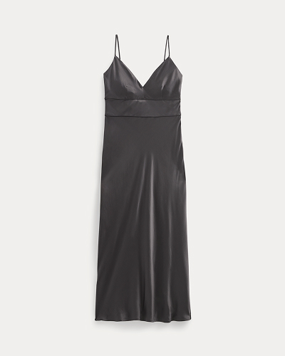 Image | Bias Cut Slip Dress in Silk Charmeuse | Graphite