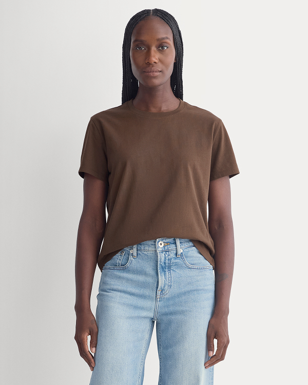 Image | Model wearing The Box-Cut Tee in Essential Cotton | Cocoa
