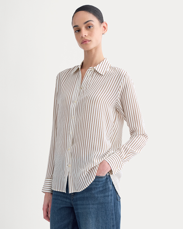 Image | The Must-Have Shirt in Washable Silk | Bone / Toffee Stripe