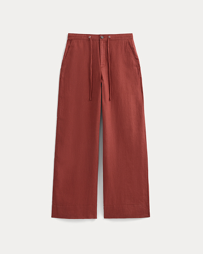 Image | Wide-Leg Drawstring Pant in Linen | Henna Red