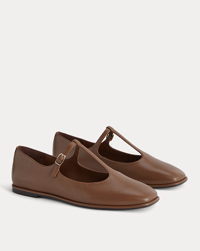 Image | The Leather T-Strap Flat | Rum