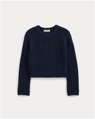 Image | Open-Knit Crew in Elevated Cotton | Navy