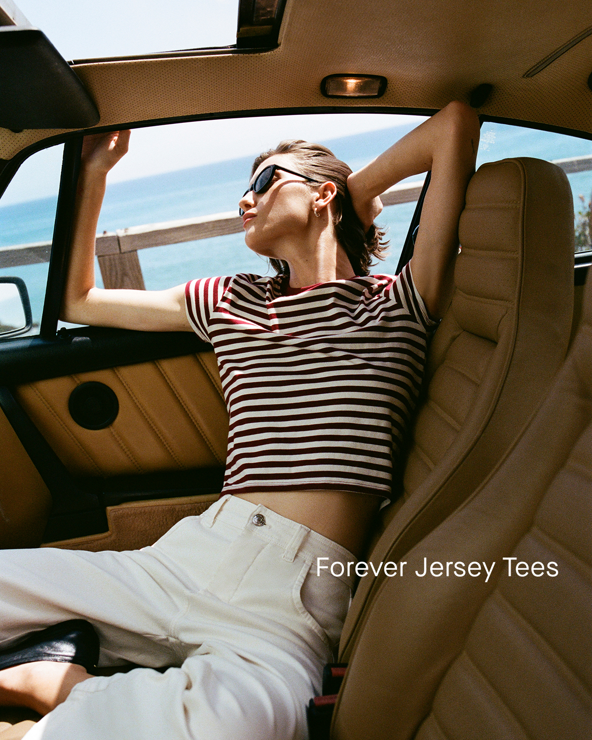 Image | Forever Jersey Tees | Model wearing Forever Jersey Shrunken Crew in Cabernet / Birch