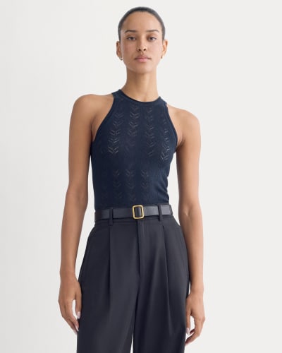 Image | The Pointelle Racerback Tank in Ultrafine Merino | Navy