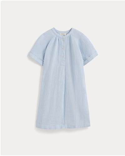 [Image]The Popover Dress in Linen | Sky Blue / White