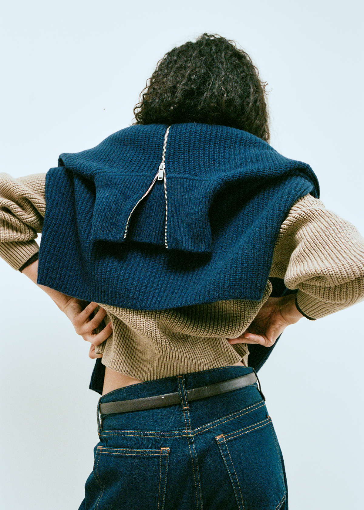 Editorial Image | Model wearing The Half-Zip Sweater in Luxe Merino | 