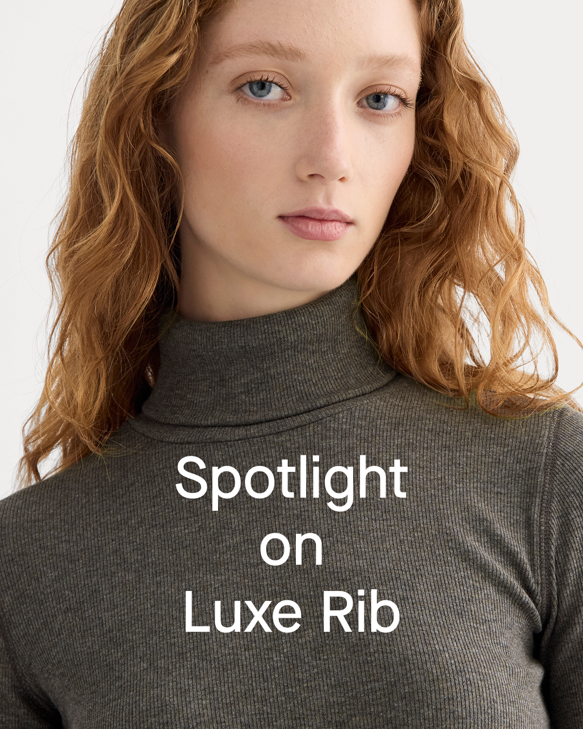 Image | Spotlight on Luxe Rib | Model in The Luxe Rib Turtleneck | Washed Heathered Fatigue