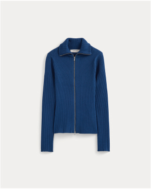 Image | Full-Zip Ribbed Jacket in Everyday Cotton | Estate Blue 