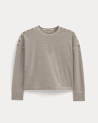 Image | Oversized Boxy Crew in Essential Cotton | Bone / Pirate Black Stripe
