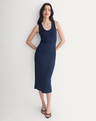 Image | Scoop-Neck Midi Dress in Pointelle Knit | Deep Navy