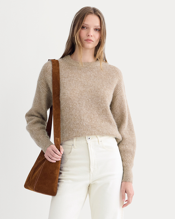 Image | Model in The Cocoon Crew in Alpaca |  Dark Heathered Camel