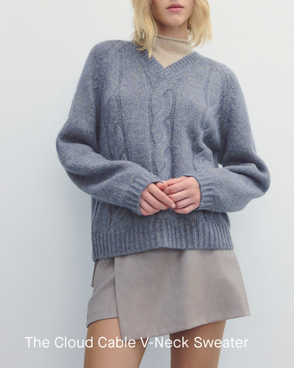 Image | The Cloud Cable V-Neck Sweater | Blue Multi Twist