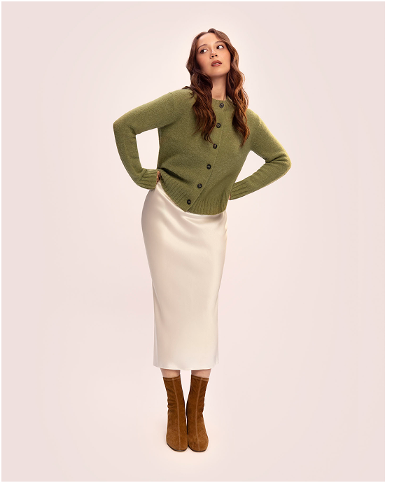 Image | Laufey in the Slip Skirt in Silk Charmeuse | Bone