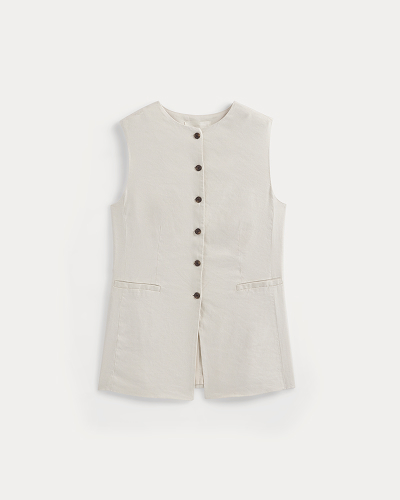 Image | Long Vest in Stretch Linen | Birch