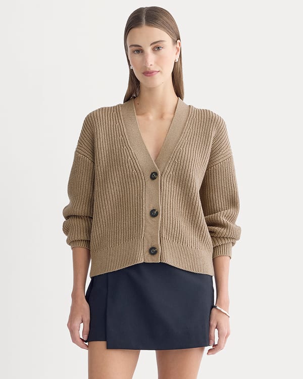 Image | The Boxy Cardigan in Everyday Cotton | Heathered Camel
