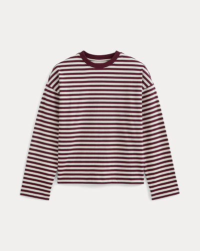 Image | Forever Jersey Boxy&nbsp; Long-Sleeve Crew | Cabernet / Birch  