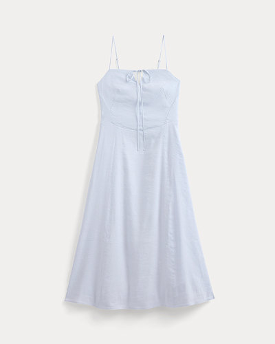 Image | Tie-Neck Dress in Stretch Linen | Skywriting