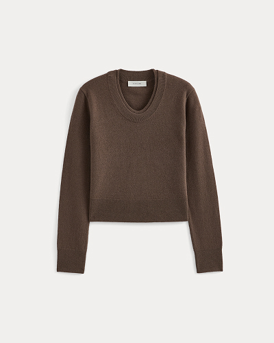 Image | Fine Cashmere Long-Sleeve U-Neck Sweater | Deep Taupe