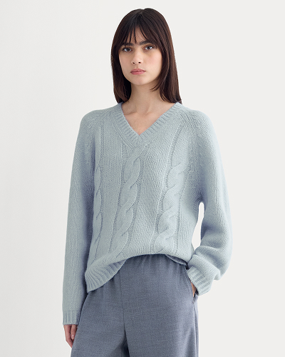 Image | Cloud Cable V-Neck Sweater | Forever Blue