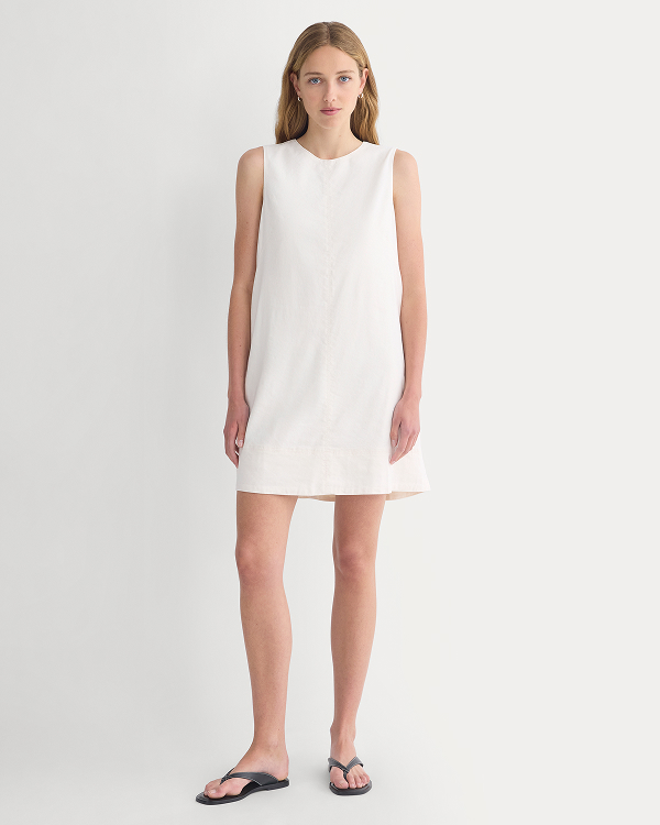 Image | Model | The Shift Dress in Stretch Linen | Light Yellow