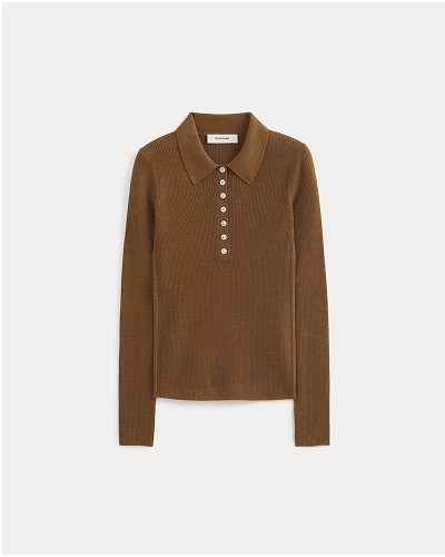Image | The Polo in Ultrasoft Merino | Heathered Toffee