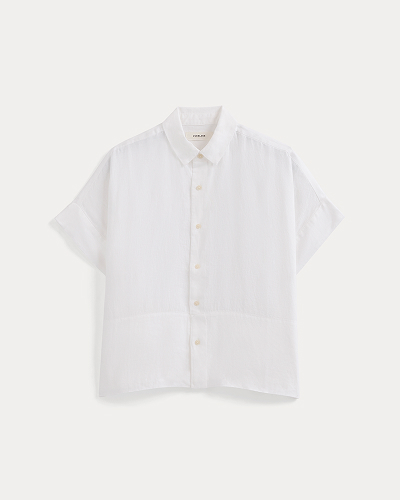 Image | Scalloped-Collar Square Shirt | Bone